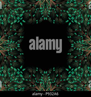 Green Tree Border isolated on Black Background. Vector Illustration Stock Vector