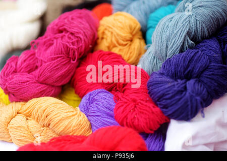 Many colorful skeins of wool felting Stock Photo