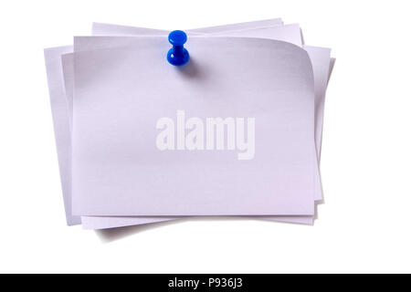 Several plain white sticky post notes with pushpin Stock Photo