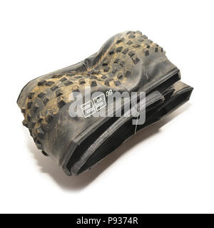 used foldable bicycle tire isolated on white Stock Photo