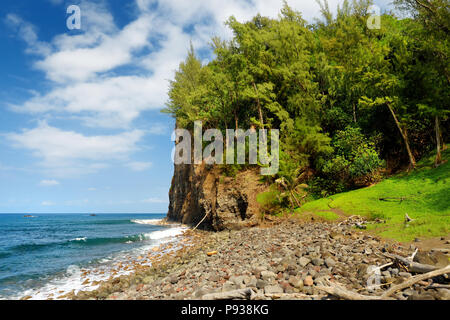 Stunning view of rocky beach of Pololu Valley on Big Island of Hawaii, USA Stock Photo