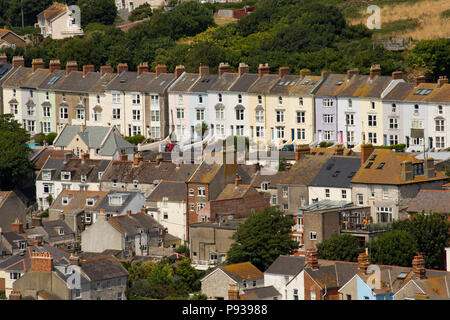 Houses in the village of Fortuneswell viewed from the cliffs on the Isle of Portland. Dorset England UK GB Stock Photo