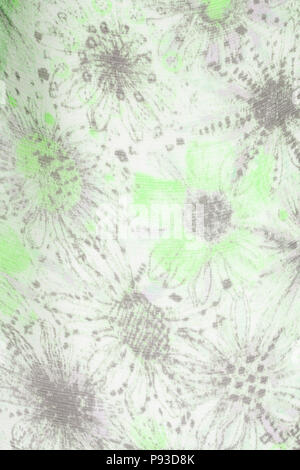 Silk chiffon texture with green floral pattern print Stock Photo