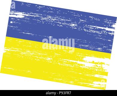 Ukrainian flag with grunge texture on white background Stock Vector