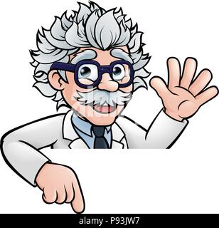 Cartoon Scientist Professor Pointing at Sign Stock Vector