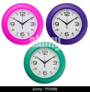 Wall clocks isolated on white background. Include clipping path. Stock Photo