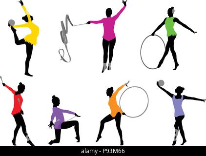 rhythmic gymnastics silhouettes - vector Stock Vector