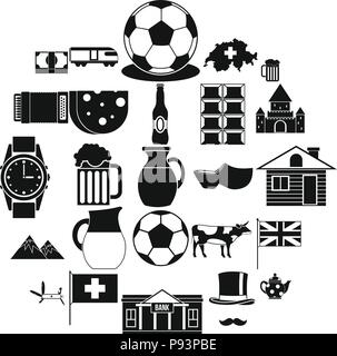 Switzerland icons set, simple style Stock Vector