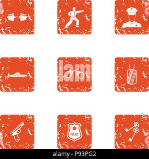 Police training icons set, grunge style Stock Vector