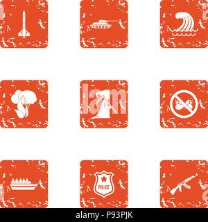 Dangerous work icons set, grunge style Stock Vector