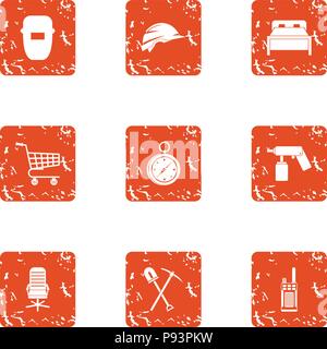 Risky worker icons set, grunge style Stock Vector