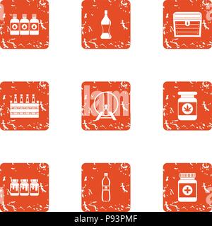 Pharmaceutical compositions icons set, grunge style Stock Vector