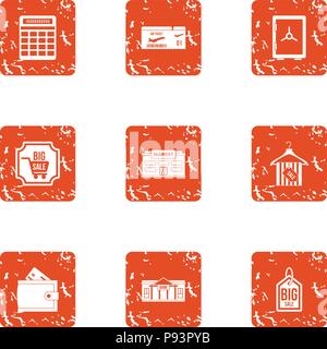 Discount week icons set, grunge style Stock Vector