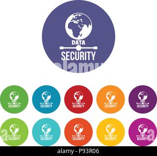 Global data security icons set vector color Stock Vector
