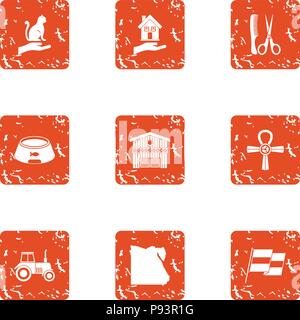Preserve icons set, grunge style Stock Vector