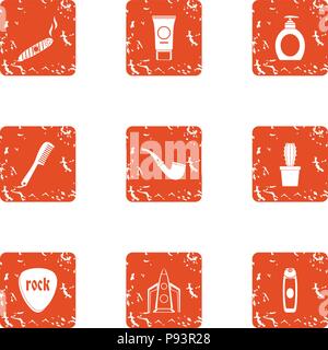 Fume icons set, grunge style Stock Vector