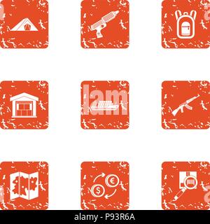 Storage facility icons set, grunge style Stock Vector
