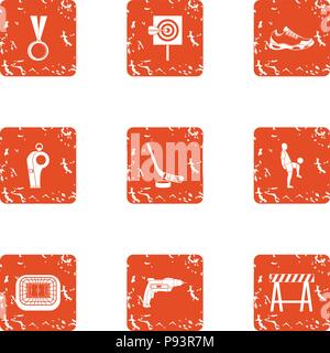 Marathon icons set, grunge style Stock Vector