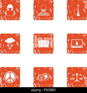 Slackness icons set, grunge style Stock Vector