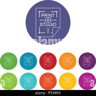 Print studio icons set vector color Stock Vector