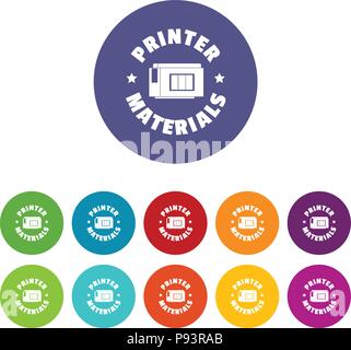 Printer materials icons set vector color Stock Vector