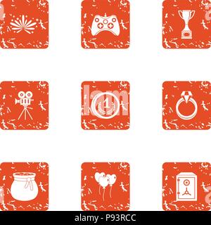 Interactive game icons set, grunge style Stock Vector
