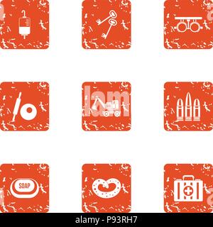 Strengthening icons set, grunge style Stock Vector