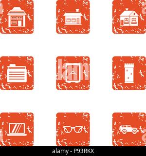 Premise icons set, grunge style Stock Vector