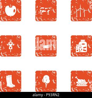 Peasant icons set, grunge style Stock Vector
