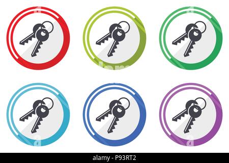 Keys web vector icons, set of colorful flat round design editable internet buttons in eps 10 for webdesign and smartphone applicatios Stock Vector