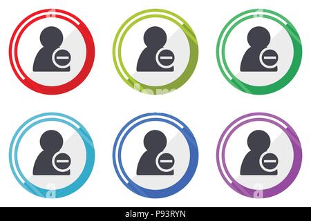 Remove contact web vector icons, set of colorful flat round design editable internet buttons in eps 10 for webdesign and smartphone applicatios Stock Vector