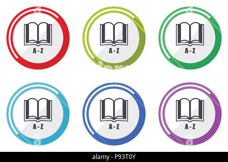Dictionary web vector icons, set of colorful flat round design editable internet buttons in eps 10 for webdesign and smartphone applicatios Stock Vector