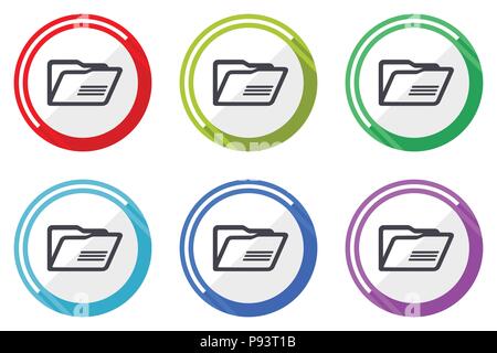 Folder web vector icons, set of colorful flat round design editable internet buttons in eps 10 for webdesign and smartphone applicatios Stock Vector
