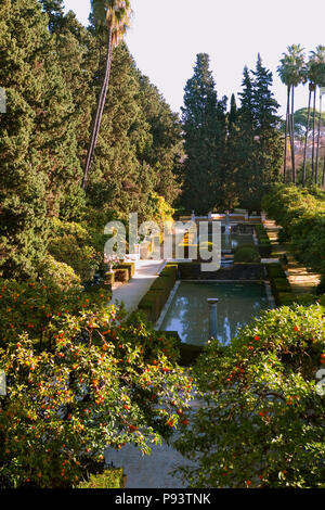 Jardín de los Poetas from the Galleria del Grutesco, Real Alcázar Gardens, Sevilla, Andalusia, Spain Stock Photo