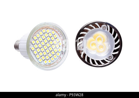 Two energy saving LED light bulbs isolated on white. Stock Photo