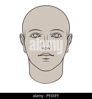 Hand drawn human head in face. Colorable flat vector isolated on white background. Stock Vector