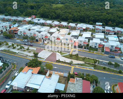 Park in residential area above view from drone Stock Photo