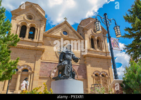 New Mexico, Santa Fe, Cathedral Basilica of St. Francis of Assisi, statue of St. Francis Stock Photo