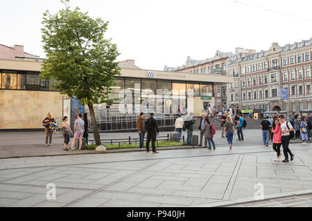 SAINT PETERSBURG, RUSSIA - JULY 11, 2018: People near metro station Vasileostrovskaya Stock Photo