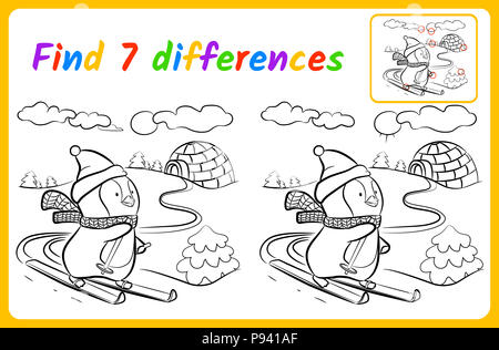 Find differences for kids. Education game for children. spot the difference. Skier illustration Stock Photo