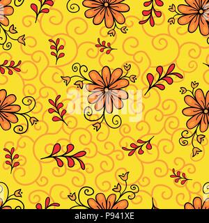 Seamless floral pattern. Modern abstract bright colorful style. Hand drawn, - stock. Background or wallpaper, pattern for fabric or textile. Stock Vector
