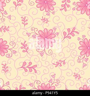 Vector seamless, repeating luxury texture patterns with flowers and leaves. Monochromatic pink. Stock Vector