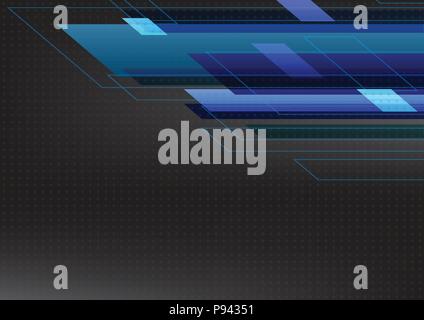Blue Tone Abstract Square Technology Black Background. Vector Illustration. Stock Vector