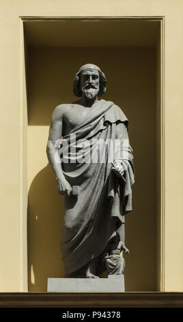 Ancient Greek sculptor Phidias. Statue on the facade of the building of the New Hermitage designed by German Neoclassical architect Leo von Klenze in Saint Petersburg, Russia. Stock Photo