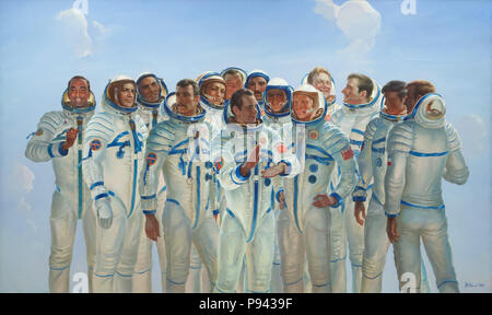 Painting 'Cosmic Brothers' (1981) by Russian artist Yuri Korolev on display in the Tretyakov Galley in Moscow, Russia. Stock Photo