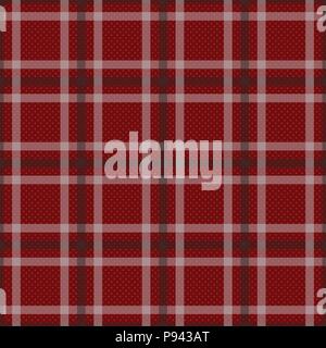 Red Tartan with White and Black Stripes Seamless Background. Vector Illustration. Stock Vector