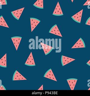 Cute Slice Watermelon Indigo Blue Background. Vector Illustration. Stock Vector