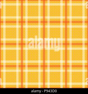 Yellow Orange Tartan with White Stripes Seamless Background. Vector Illustration. Stock Vector