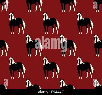 Black Horse on Red Cartoon Background. Vector Illustration. Stock Vector
