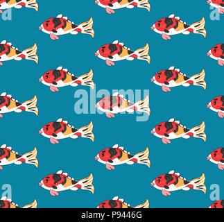 Colorful Carp on Indigo Blue Background. Vector Illustration. Stock Vector